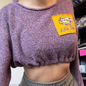Purple LSU Cropped Sweater